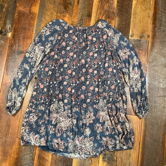 Free People Navy Floral Boho Blouse Long Sleeve Peasant Top Size Small - Picture 5 of 6